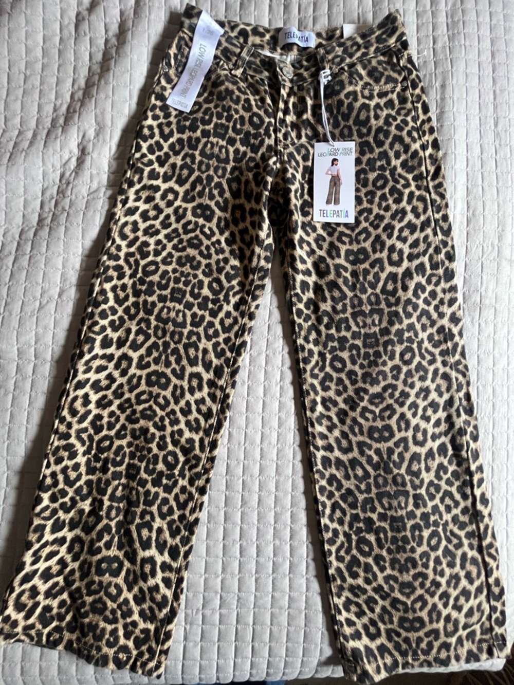 Telepatía Women's Low Rise Leopard Print Jeans Brown Black Cotton NWT Sz 1/25
